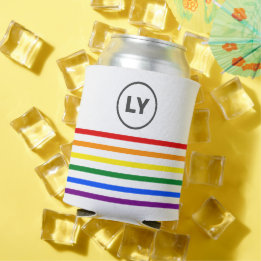 Enfriador De Latas Bandera arcoiris monogramada a rayas blanco