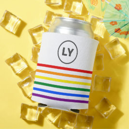 Enfriador De Latas Bandera arcoiris monogramada a rayas blanco