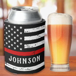 Enfriador De Latas Bandera de bomberos personalizada y delgada línea