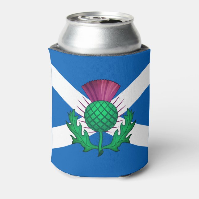 Enfriador De Latas Bandera de Escocia con el cardo superpuesto (Reverso de la lata)