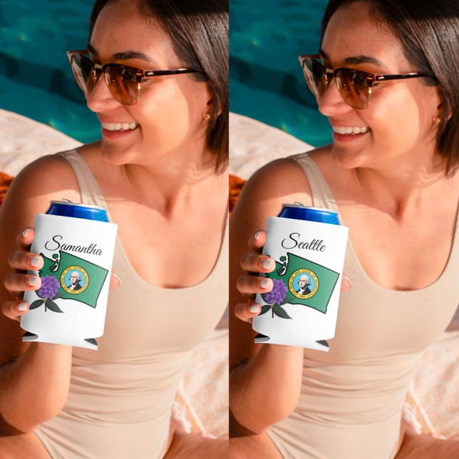 Enfriador De Latas Bandera de Washington y Flor Pacífico Rododendros (Subido por el creador)