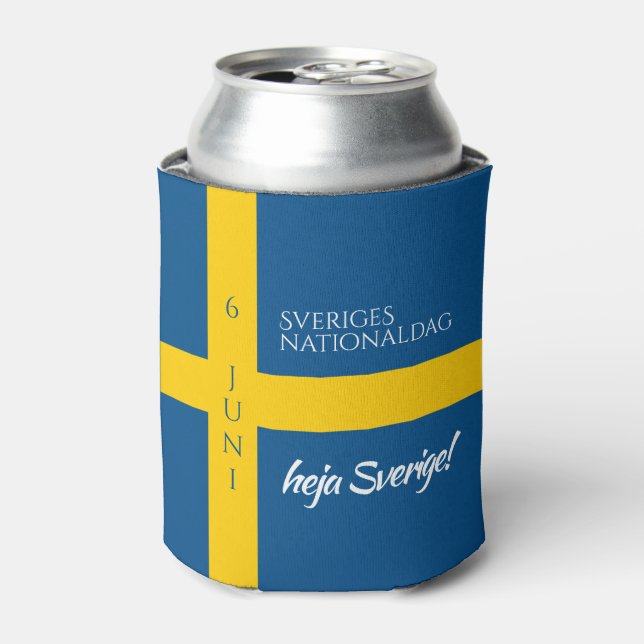 Enfriador De Latas Bandera del Día Nacional Sueco Sveriges Nationalda (Lata Anverso)