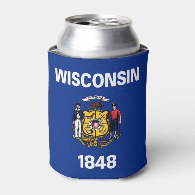 Enfriador De Latas Bandera del estado de Wisconsin (Lata Anverso)