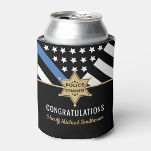 Enfriador De Latas Bandera delgada de la línea azul de la policía de 