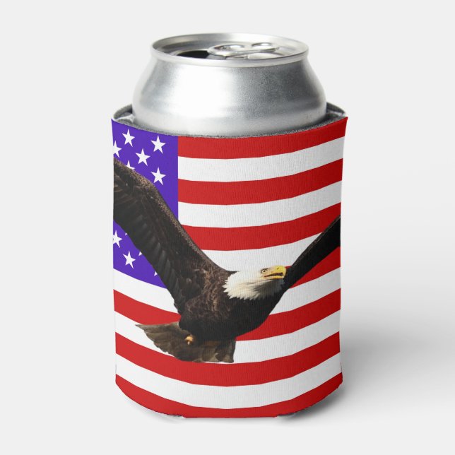 Enfriador De Latas Bandera estadounidense con águila Estados Unidos (Lata Anverso)