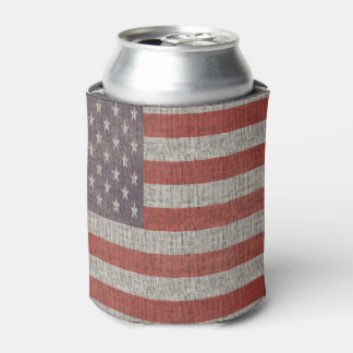 Enfriador De Latas Bandera estadounidense de la textura de Burlap