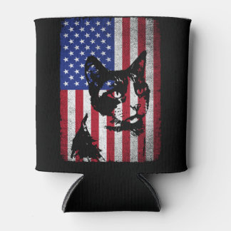 Enfriador De Latas Bandera estadounidense de Patriotic Cat Lover 4 de