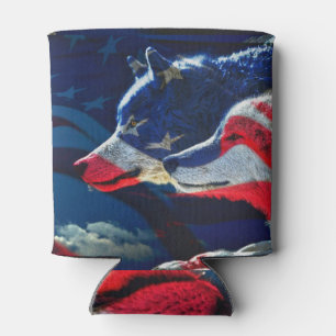 Enfriador De Latas Bandera estadounidense lobo Luna llena