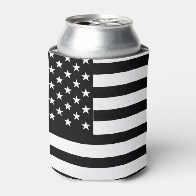 Enfriador De Latas Bandera estadounidense negra y blanca (Lata Anverso)