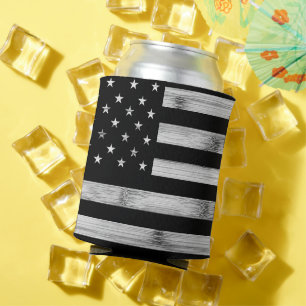 Enfriador De Latas Bandera estadounidense Rustic Wood Black White Pat