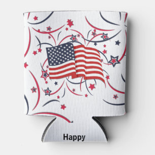 Enfriador De Latas Bandera estadounidense y fuegos artificiales