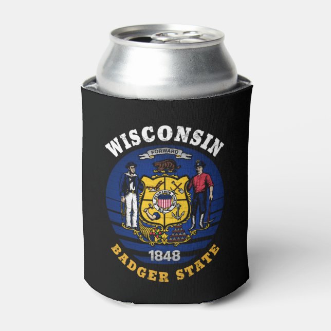 ENFRIADOR DE LATAS BANDERA ESTATAL DE WISCONSIN BADGER (Lata Anverso)