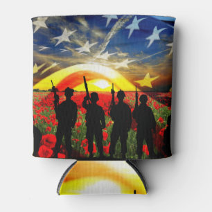 Enfriador De Latas Bandera Norteamericana De Soldado En Honor