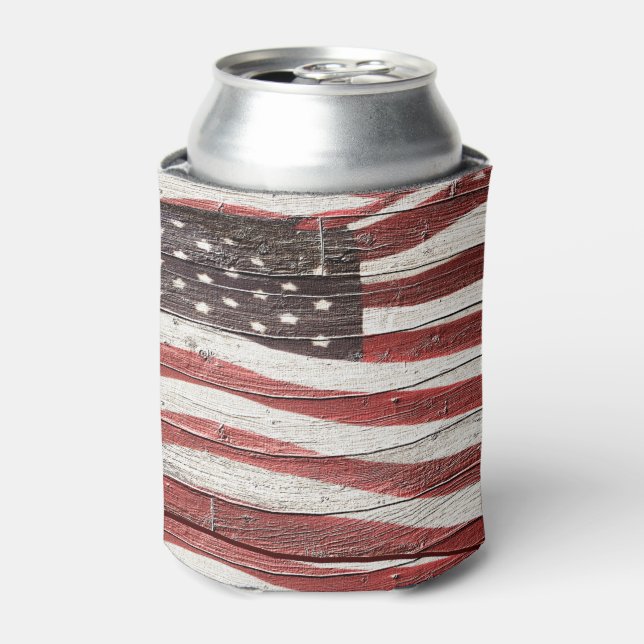 Enfriador De Latas Bandera norteamericana pintada con aspecto de made (Lata Anverso)