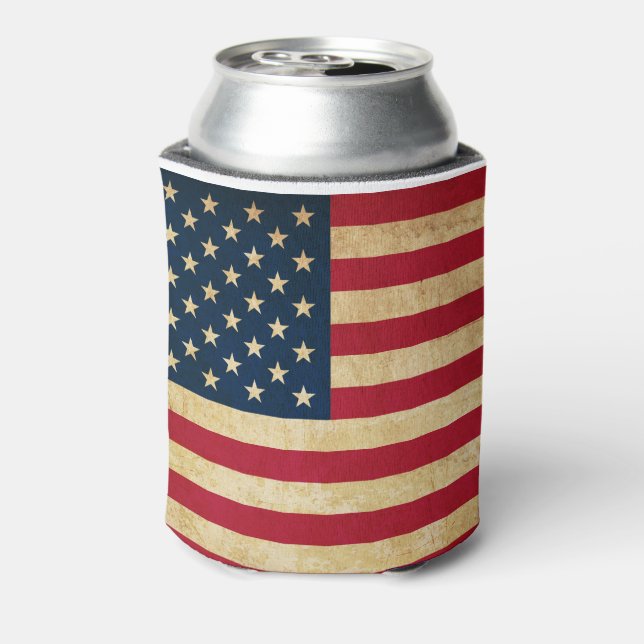Enfriador De Latas Bandera Patriótica Americana Vintage (Reverso de la lata)