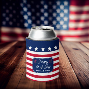 Enfriador De Latas Bandera Patriótica de EEUU Feliz 4 de julio, nombr