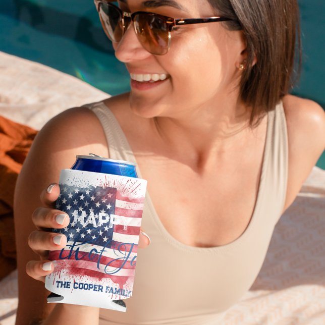 Enfriador De Latas Bandera Patriótica Estadounidense Feliz 4 de Julio (Subido por el creador)