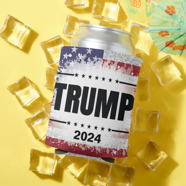 Enfriador De Latas Bandera patriótica estadounidense Trump 2024 (Verano in situ)