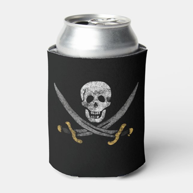 Enfriador De Latas Bandera pirata de calaveras y espadas (Lata Anverso)