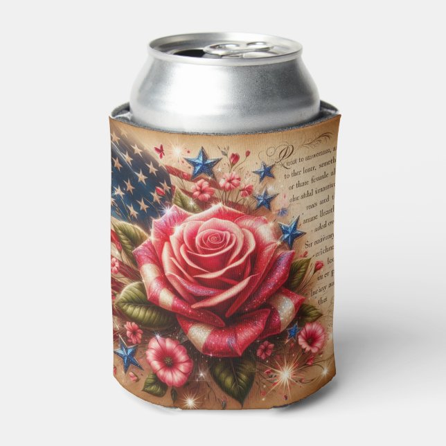 Enfriador De Latas Bandera, Rosas y estrellas estadounidenses antigua (Lata Anverso)