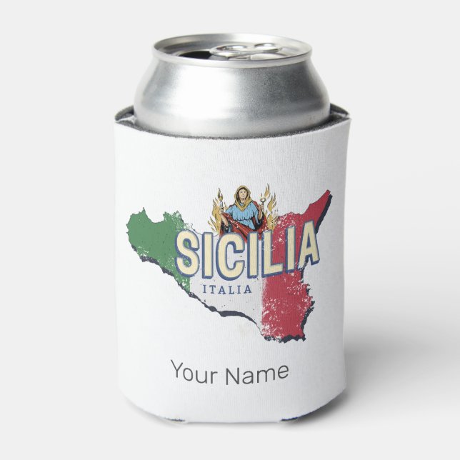 Enfriador De Latas Bandera Sicilia Italia Mapa retro recuerdo de époc (Lata Anverso)