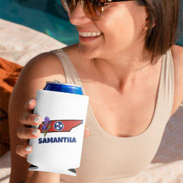 Enfriador De Latas Bandera Tennessee y flor Morado Iris Personalizado