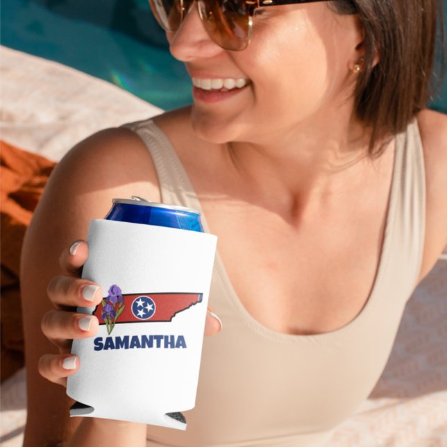 Enfriador De Latas Bandera Tennessee y flor Morado Iris Personalizado (Subido por el creador)