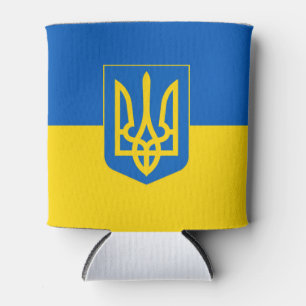 Enfriador De Latas Bandera ucraniana con el escudo de armas Tridente.