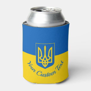 Enfriador De Latas Bandera ucraniana con escudo de armas y texto pers