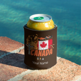 Enfriador De Latas Bandera Vintage De Canadá Y Vacaciones De Oso Griz