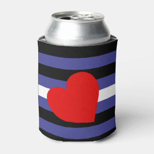 Enfriador De Latas Bandera y corazón del orgullo de cuero