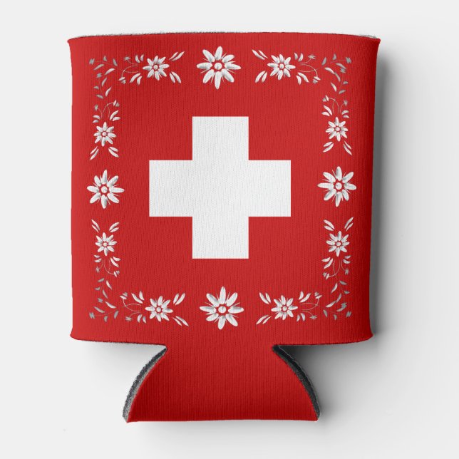 Enfriador De Latas Bandera y edelweiss de Suiza (Anverso)