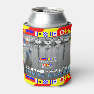Enfriador De Latas Banderas náuticas de Rhode Island de los saludos