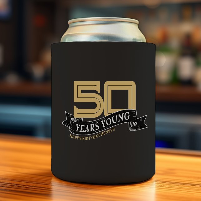 Enfriador De Latas Banner joven de 50 años Black & Gold (Subido por el creador)