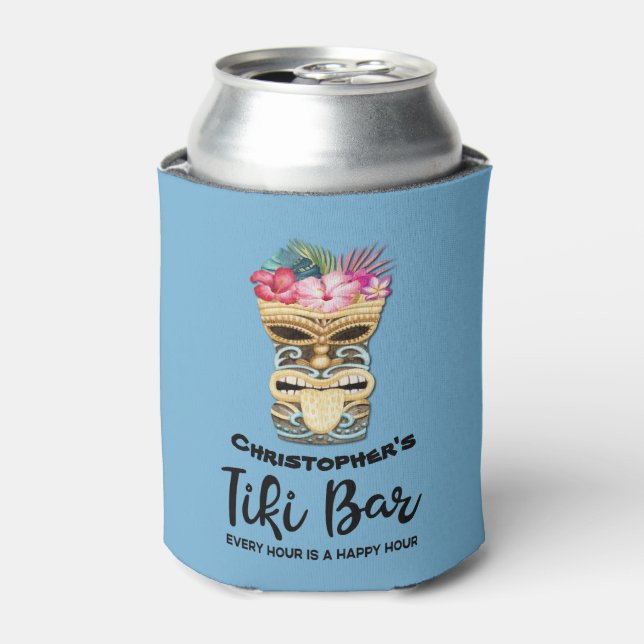 Enfriador De Latas Bar Tiki de Padrinos de Boda con Letra Inicial de  (Lata Anverso)