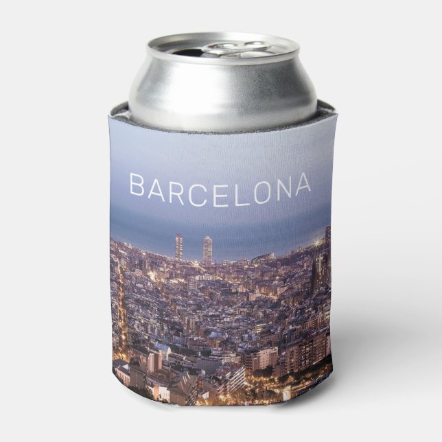 Enfriador De Latas Barcelona Cataluña Sunset Skyline España Cityscape (Lata Anverso)