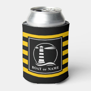 Enfriador De Latas Barco clásico del faro o nombre amarillo despojad