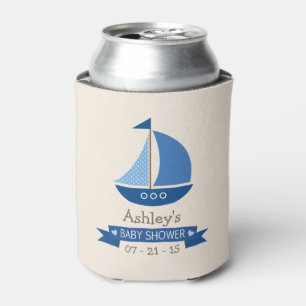 Enfriador De Latas Barco de vela azul, Baby Shower náutico