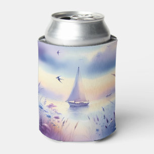 Enfriador De Latas Barco de vela pastel paisaje costero de ensueño
