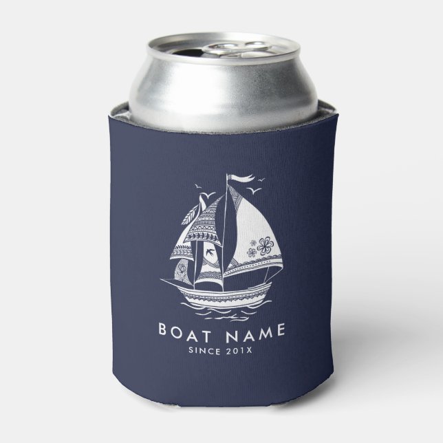 Enfriador De Latas Barco náutico azul y blanco (Lata Anverso)