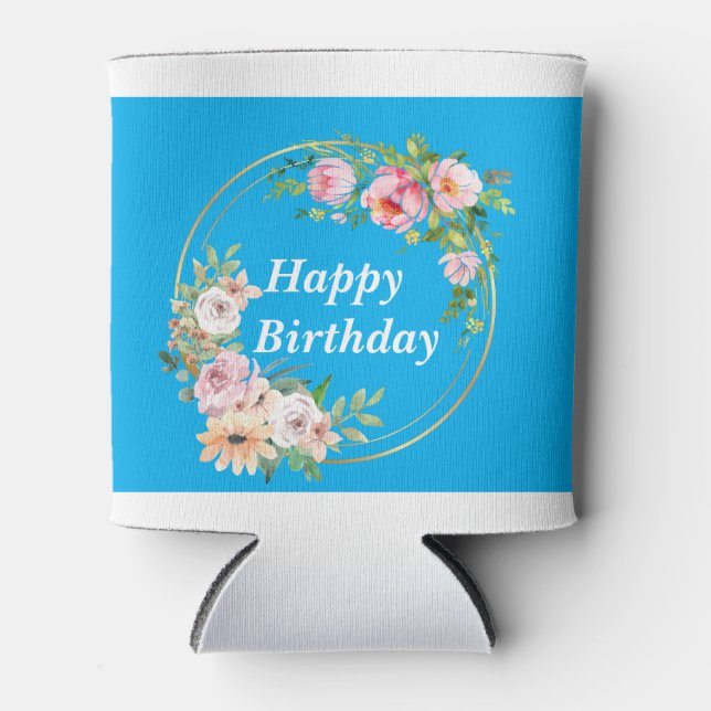 Enfriador De Latas Bastante refrigerador de flor rosada y dorada (Anverso)