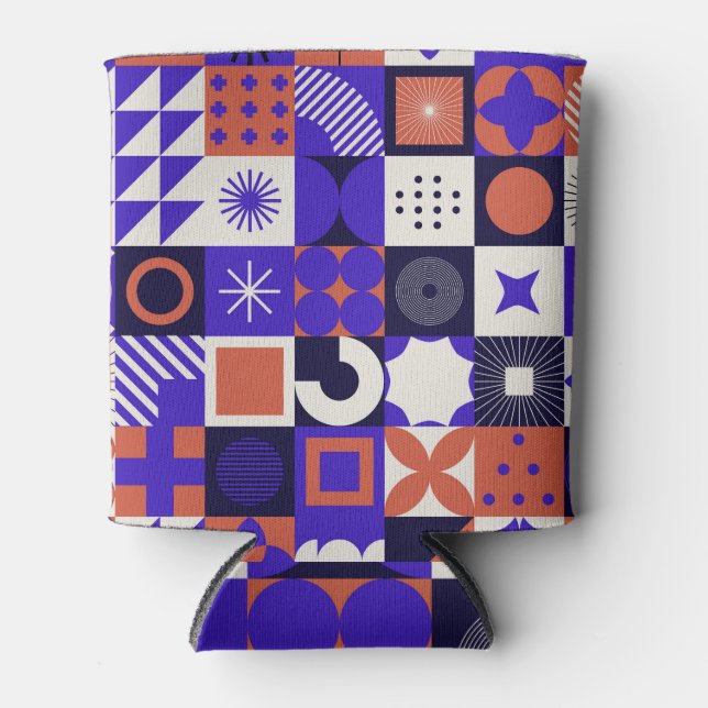 Enfriador De Latas Bauhaus Moderno: Patrón Geométrico Negrita. (Anverso)