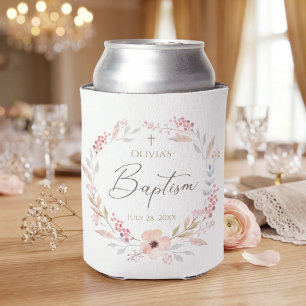 Enfriador De Latas Bautizo de niña floral rosa pálido