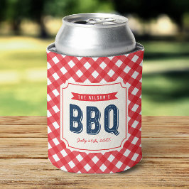 Enfriador De Latas BBQ de Verano Rojo Gingham y Azul