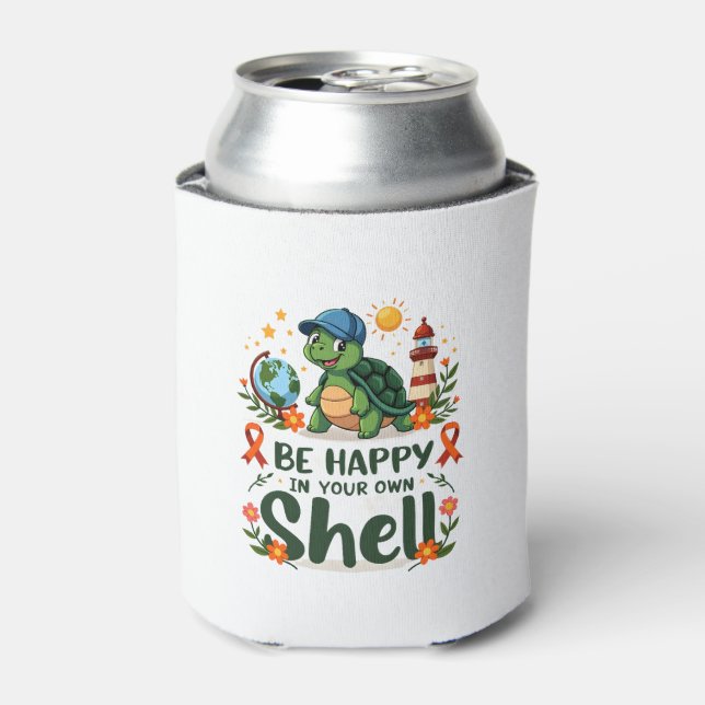 Enfriador De Latas Be Happy In Your Own Shell Turtle Autism Awareness (Lata Anverso)