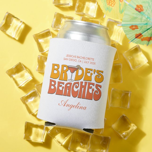 Enfriador De Latas Beach Bachelorette Party Groovy Bride's Beach (Verano in situ)