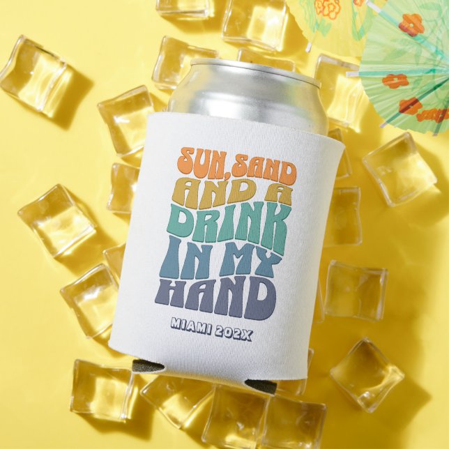Enfriador De Latas Beach Bachelorette Party Groovy Retro Bridesmaid (Verano in situ)