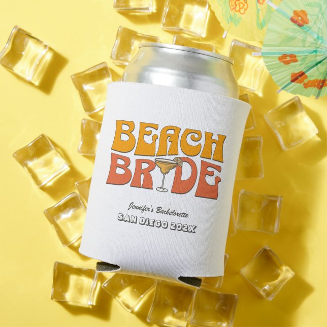 Enfriador De Latas Beach Bachelorette Party Retro Groovy Beach Bride (Verano in situ)