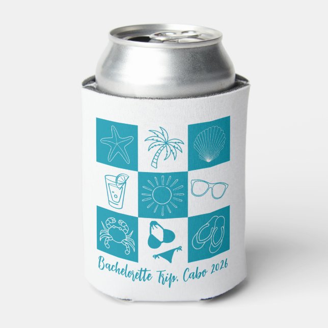 Enfriador De Latas Beach Bachelorette Turquoise (Lata Anverso)