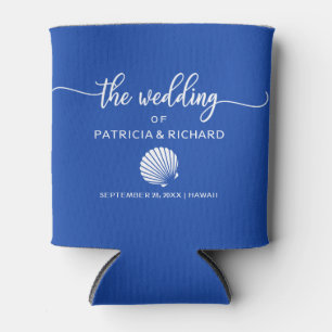 Enfriador De Latas Beach Destination Wedding Seashell Royal Blue